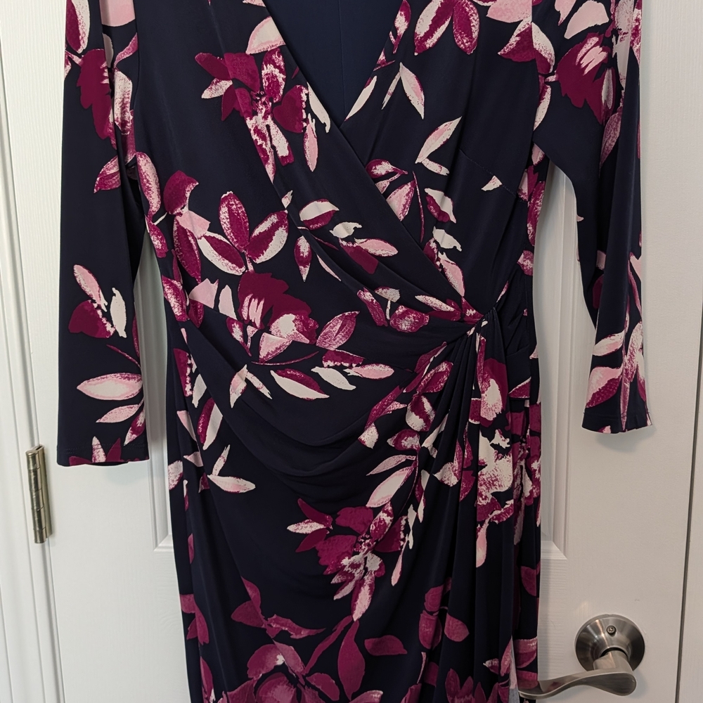 Ralph Lauren Navy Floral Wrap Dress in Magenta and Blush